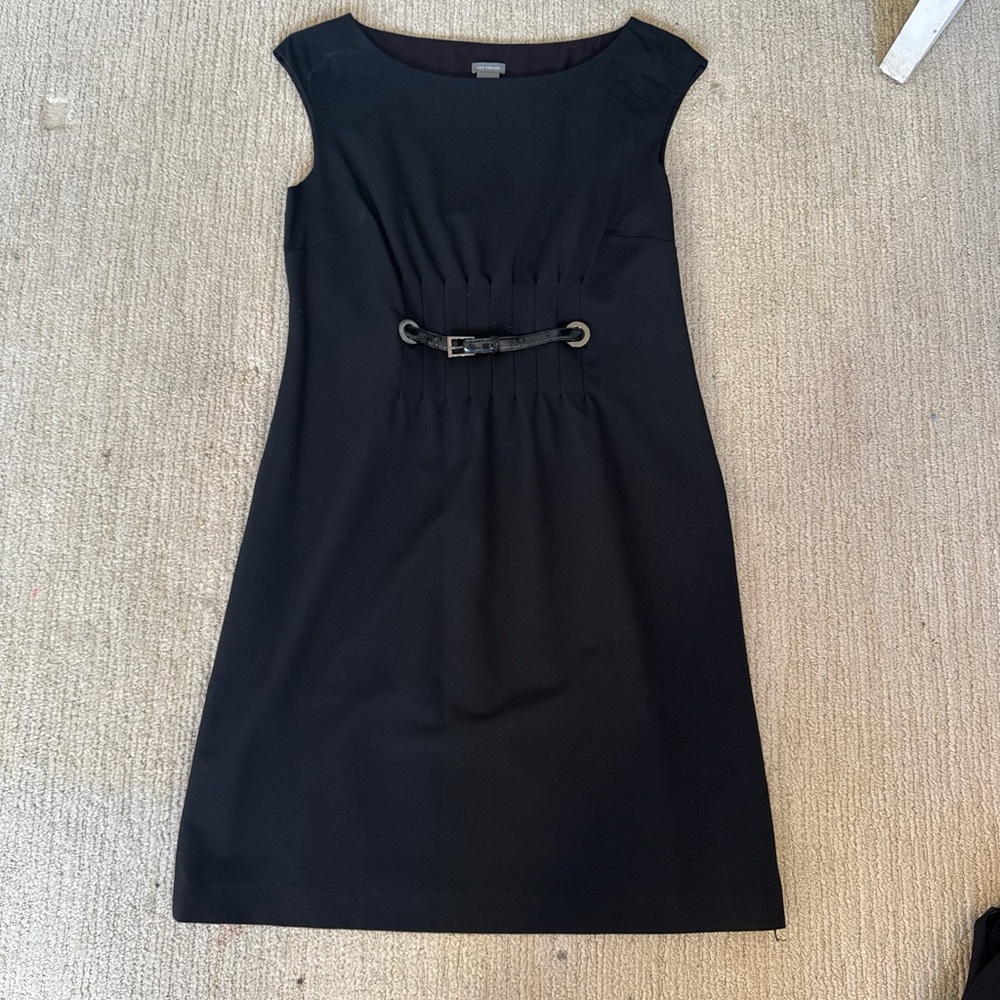 Ann Taylor Black Midi Dress with Belt Detail